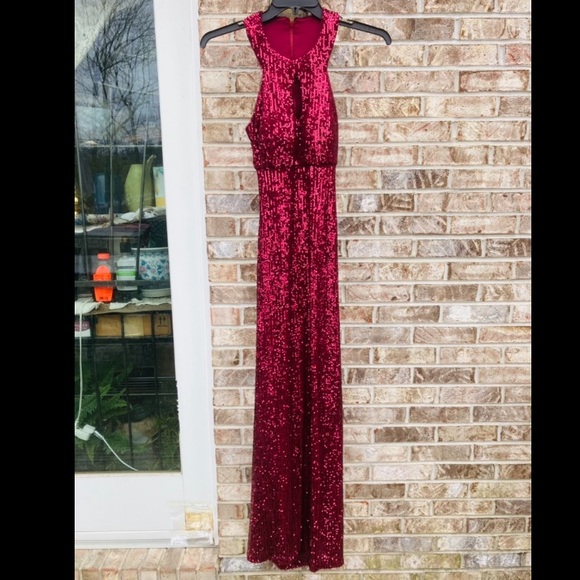 Y2K Red Sequin Goth Sexy Jessica Rabbit Keyhole Vamp Formal Prom Dress - Picture 4 of 7